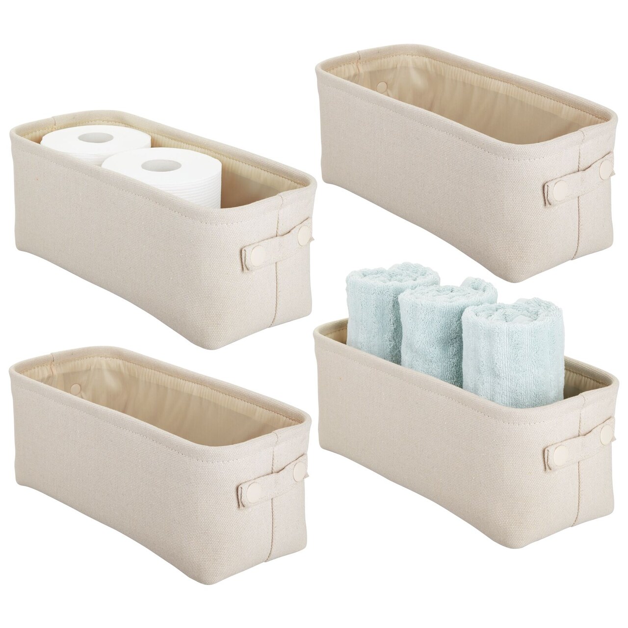 mDesign Cotton Fabric Bathroom Storage Organizer Bin, Tall, 4 Pack